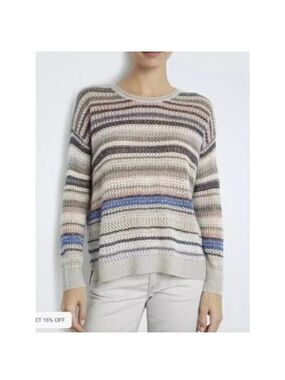 INHABIT Sz M Sweater Striped Open-Weave Soft Cashmere Linen Blend